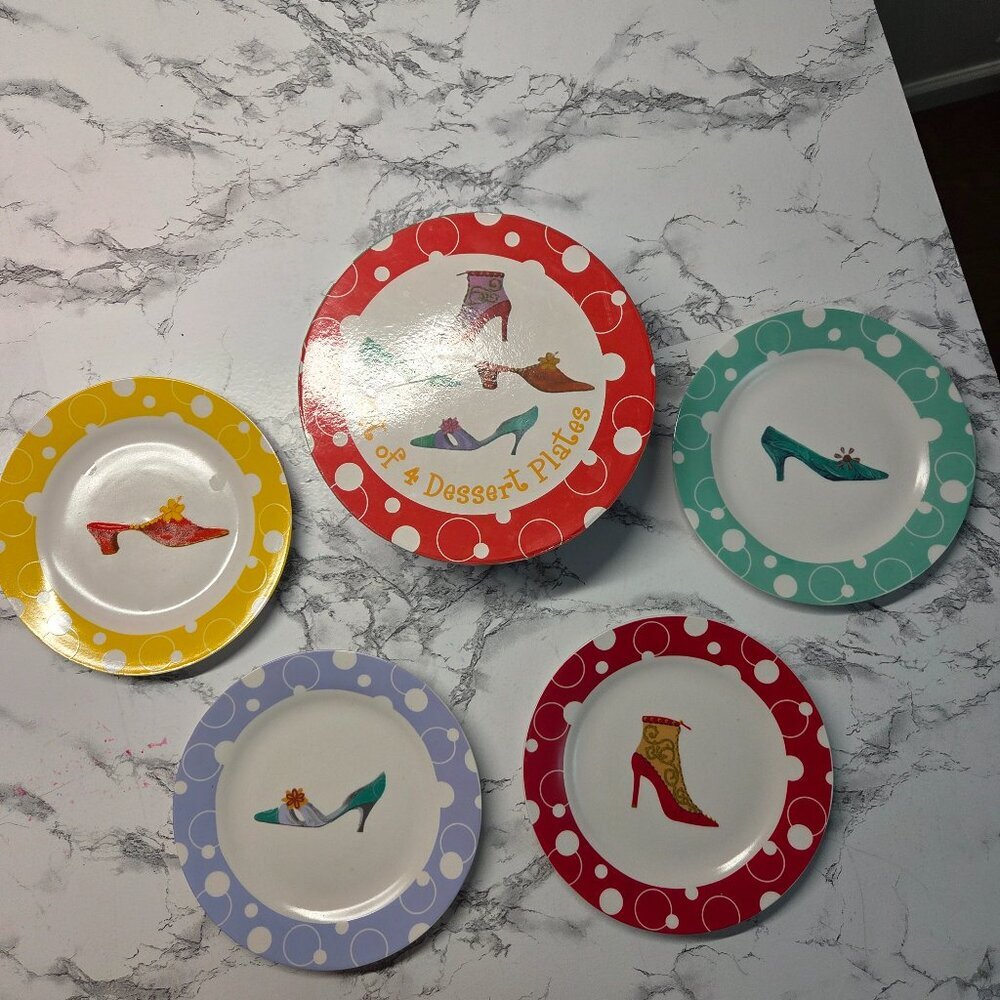 True Living Multi Colored 7.5 inch Heel Shoe Set of 4 Desert Plates